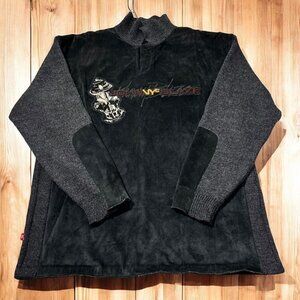 Johnny Blaze Mens Black Pullover Sweater Suede Trim Long Sleeve Acrylic Size XL